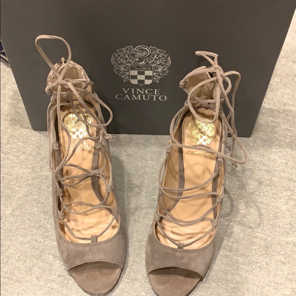 Vince Camuto - Lace Up Suede Heels, Size 8